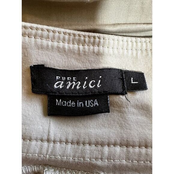 PURE AMICI Women's Ruched Side Zip Mini Cotton Blend Skirt Khaki Size Large - Picture 2 of 10